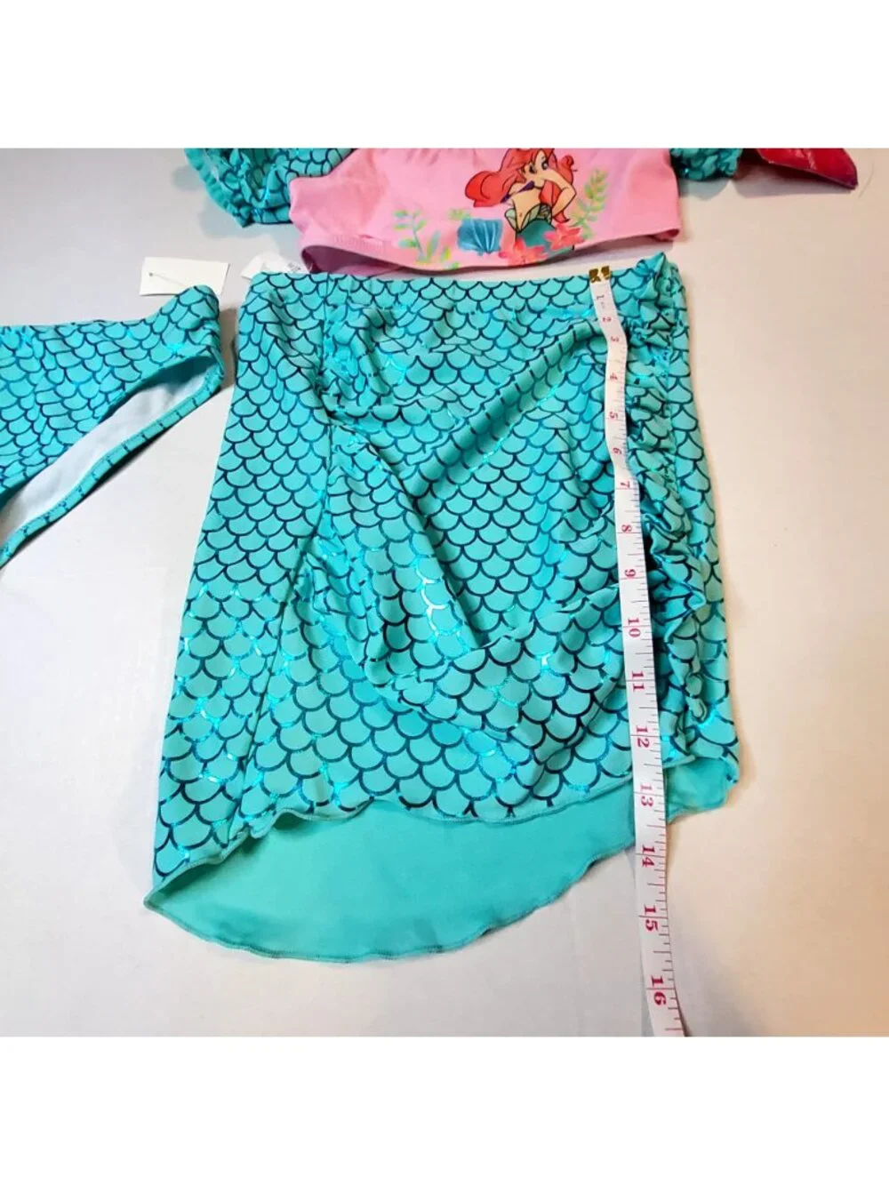 Disney Princess Girls 3-Piece Mermaid Swimsuit Set With Skirt Pink & Aqua Sz 7/8